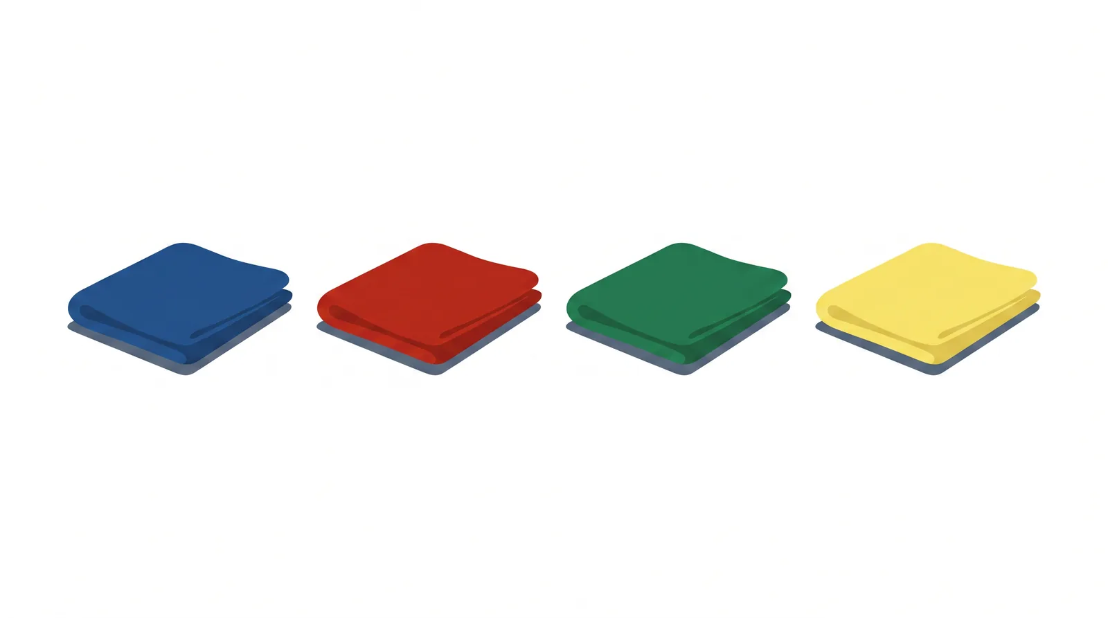 Flat-vector illustration of four folded cloths in a row: blue, red, green and yellow