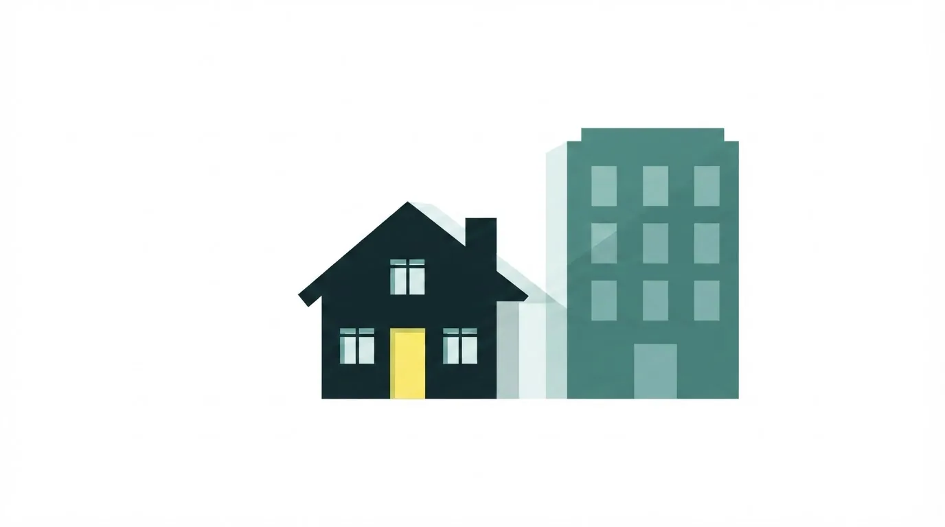 Flat-vector illustration comparing residential vs commercial cleaning