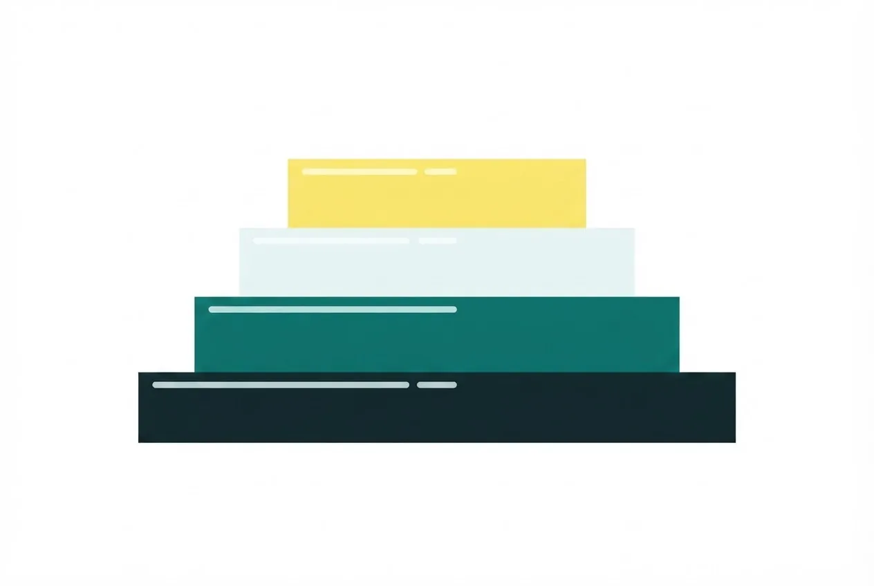 Flat-vector illustration of four stacked bars of decreasing width, a cost stack