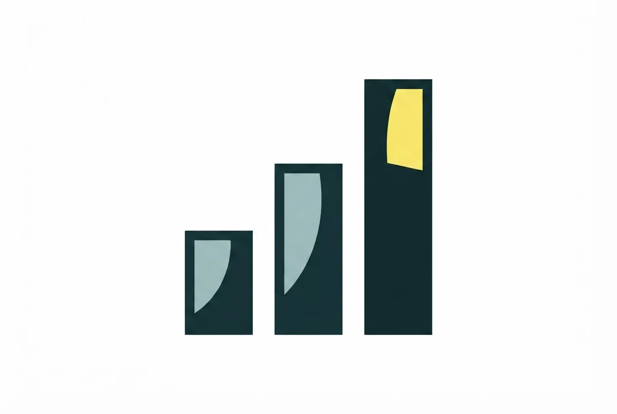 Flat-vector illustration of three plain teal blocks of different heights, the tallest one highlighted