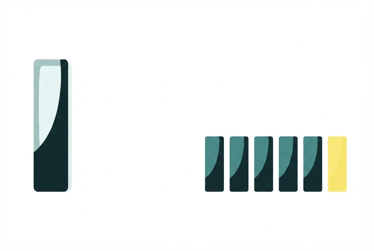 Flat-vector illustration comparing one tall bar with a row of six shorter bars
