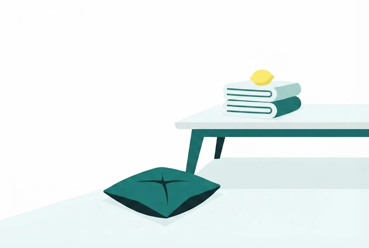 Flat-vector illustration: a short-let living room reset and empty