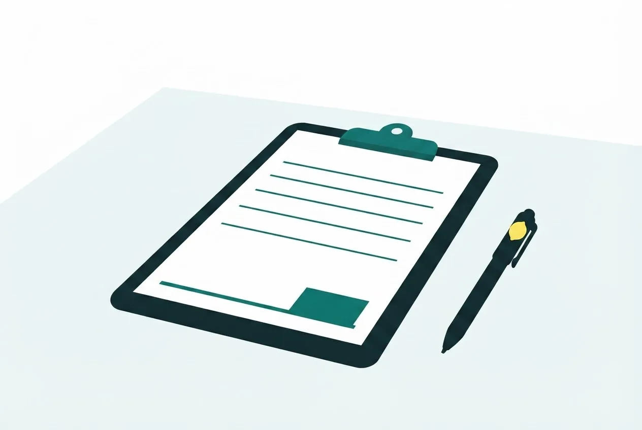 Flat-vector illustration of a quote sheet whose four ruled rows sit above a foot rule carrying a solid total block