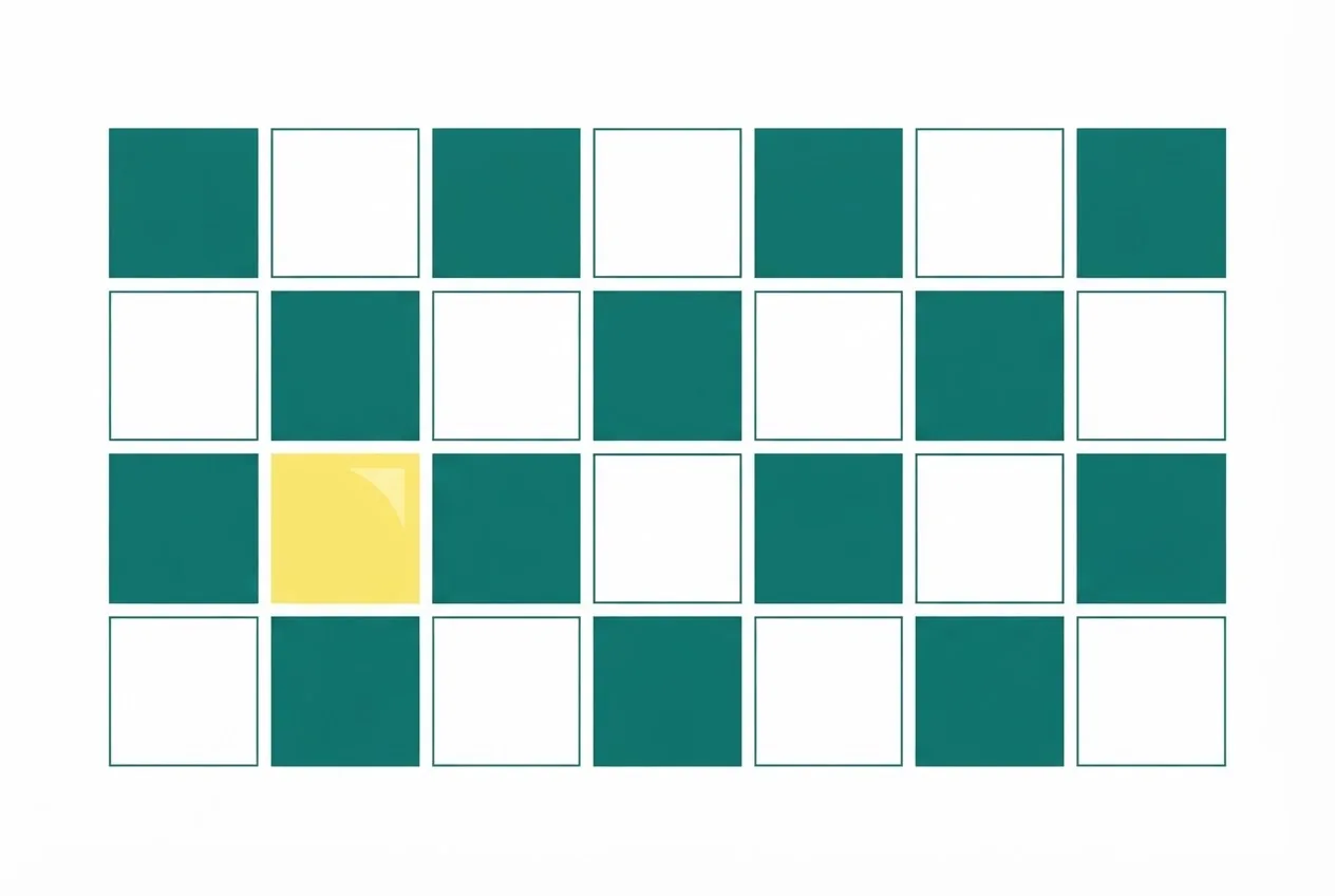Flat-vector illustration of a seven-by-four grid with a repeating rhythm of filled cells