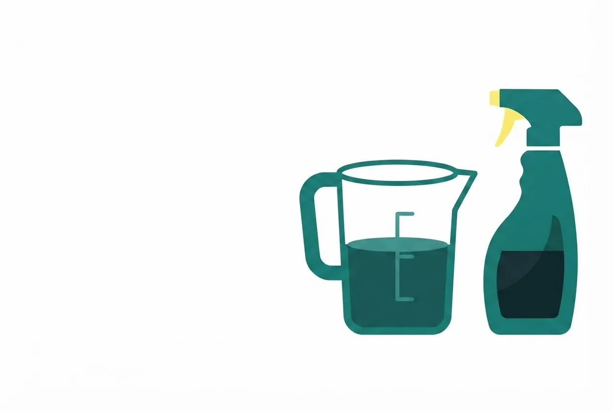 Flat-vector illustration of a measuring jug with a closed loop handle beside a trigger spray bottle